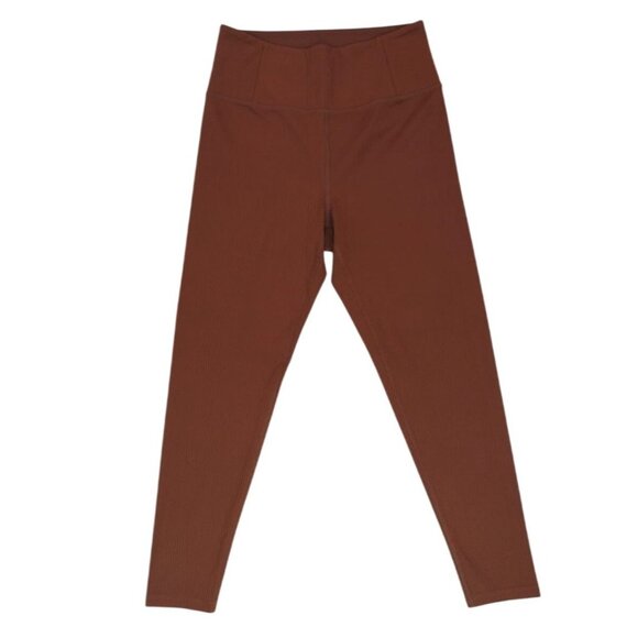 High-Waisted Rust Brown Ribbed Leggings - Girlfriend Collective - Womens Size M. - Picture 1 of 7
